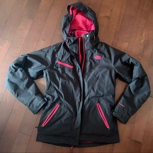 North face three in one black pink winter coat